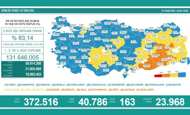 Türkiye'de Covid-19 nedeniyle 163 kişi vefat etti, 40 bin 786 yeni vaka tespit edildi 