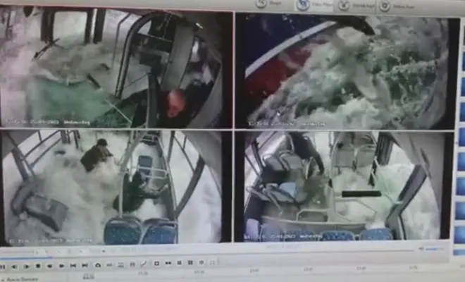 Malatya`da otobüsün baraj gölüne düşme anı ve araç içinde yaşan panik kameralara yansıdı